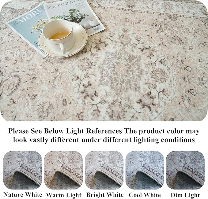 Hallway Washable Runner Rug - 3x16 Kitchen Rugs Entryway Rug Runner Vintage Soft Floor Mat Non Slip Indoor Farmhouse Carpet for Bathroom Living Room Bedroom (3 X 16, Beige)