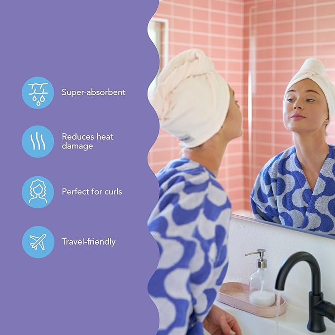 Turbie Twist 2-Pack Microfiber Hair Towel for Beauty, Travel, Gifting - Hair Wrap Turban for Straight, Wavy & Curly Hair - Premium Personal Care - Tonal