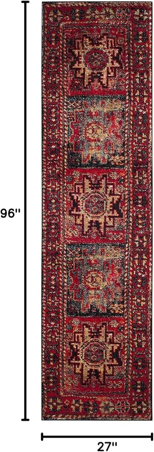 SAFAVIEH Vintage Hamadan Collection Runner Rug - 2'3" x 8', Red & Multi, Oriental Traditional Persian Design, Non-Shedding & Easy Care, Ideal for High Traffic Areas in Living Room, Bedroom (VTH213A)