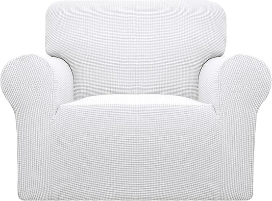 Easy-Going Stretch Oversized Chair Sofa Slipcover 1-Piece Couch Sofa Cover Furniture Protector Soft with Elastic Bottom for Kids Spandex Jacquard Fabric Small Checks Snow White