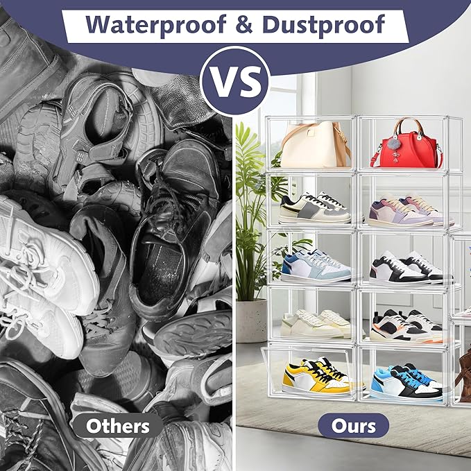 12 Pack Clear Shoes Box Shoe Storage Organizer for Closet Stackable Acrylic Handbag Display Case Shoe Organizer for Entryway