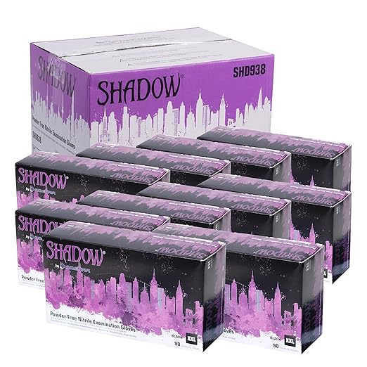 Adenna SHADOW Disposable Nitrile Gloves – 6 Mil, Medical Grade Exam Rubber Glove with Textured Grip, Non-Latex & Powder-Free, Case of 900, 2X-Large, Black