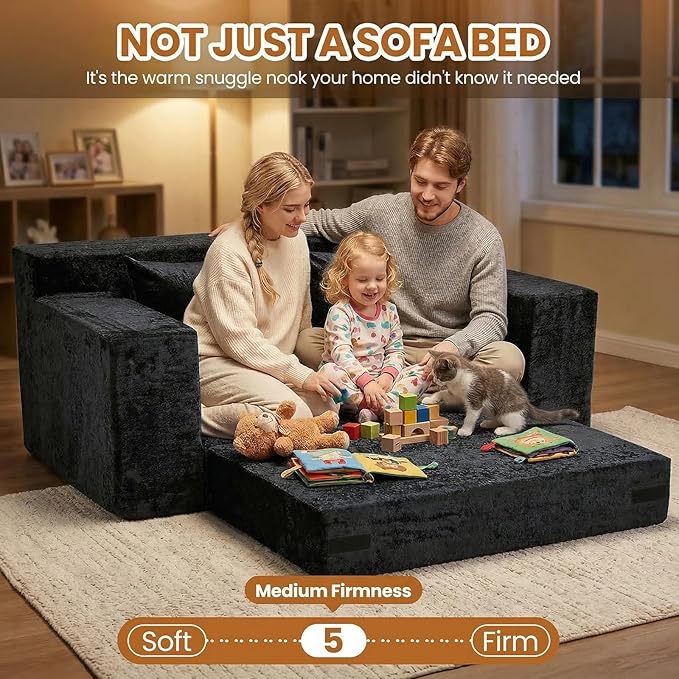 Convertible Sofa Bed, 5 in 1 Small Boneless Couch Pull Out Loveseat Sleeper Sofa,Corduroy Futon Couch Folding Mattress with 4 Pillows for Living Room Bedroom Lounge (No Assembly)
