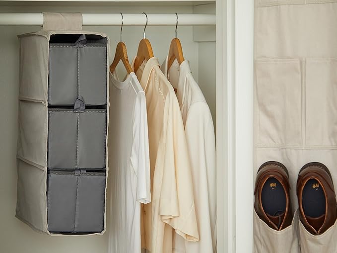 Covermates Keepsakes Hanging Shoe Organizer Set - Heavy Duty Material, Sturdy Interior Shelves, Includes Trays with Dividers - Closet Storage, Beige Heather