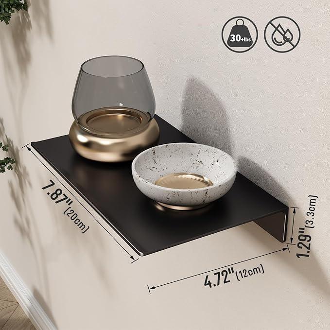 Danpoo Small Floating Shelves for Wall Storage, Mini Display Shelves for Collectibles, Metal Wall Shelves for Bathroom/Living Room/Kitchen/Bedroom(Black, 8")