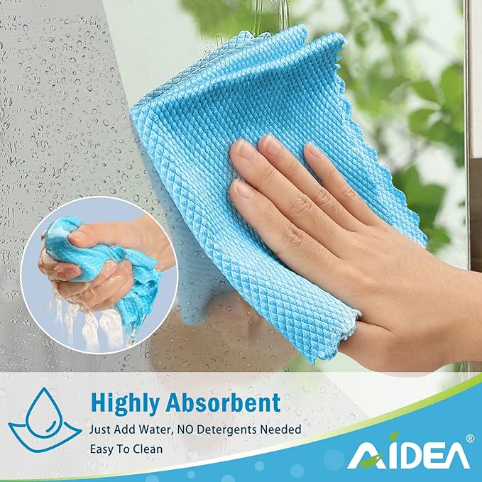 AIDEA Microfiber Cleaning Cloths, 8PK-Multi-Purpose Cleaning Cloth, Microfiber Polishing Cleaning Cloth, Window Cleaning Cloth, Lint Free Streak-Free Glass Cleaning Cloths-12“x12”