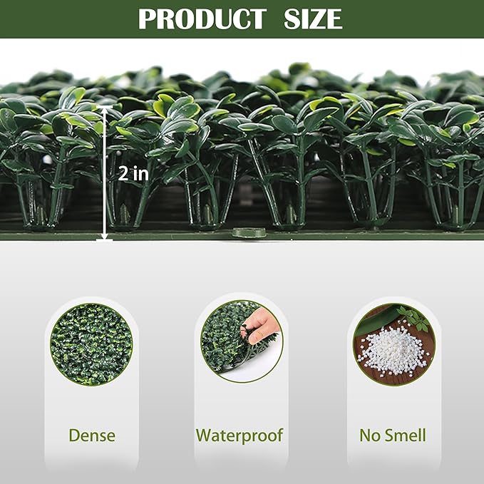 6PCS 20"x 20" Artificial Boxwood Wall Panels, UV-Anti Grass Wall Hedge Plant Panels for Indoor Outdoor Green Wall Decor Ivy Fence Covering Privacy