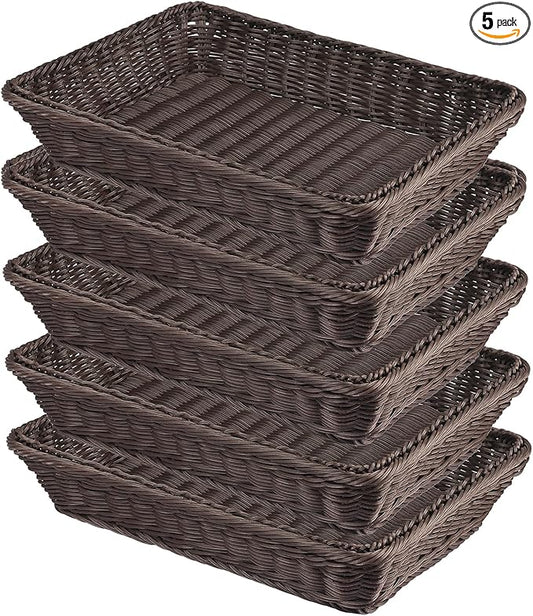 5 PCS 13.8x9.8 Inch Wicker Bread Basket, Woven Serving Basket, Tabletop Food Serving Basket for Restaurant, Bakery, Family Party, Hotel Serving, Fruits, Vegetables and Snacks, coffee