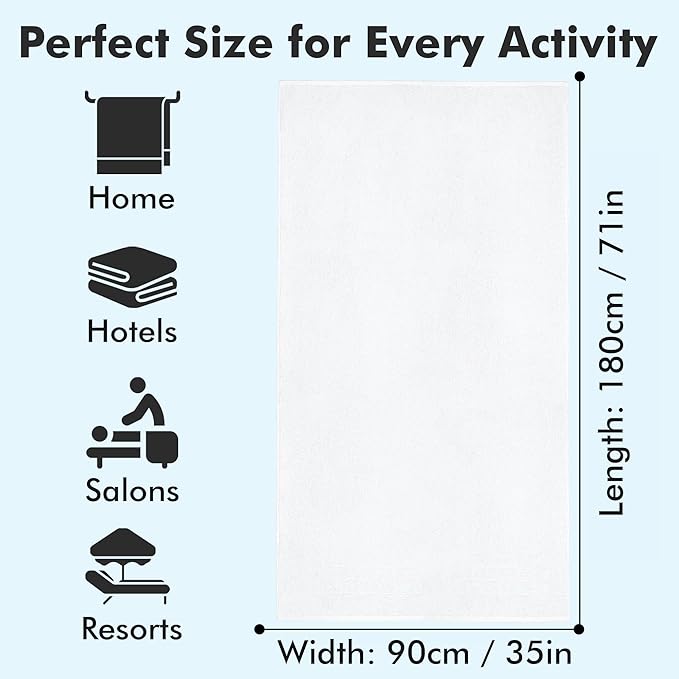 Bath Sheets – Extra Large Bathroom Sheet Set – Pack of 2 Jumbo Towels White (71x35in) – 100% Cotton Soft Quick Dry Large Bath Towels for Adults Hotel Spa Bathroom Use