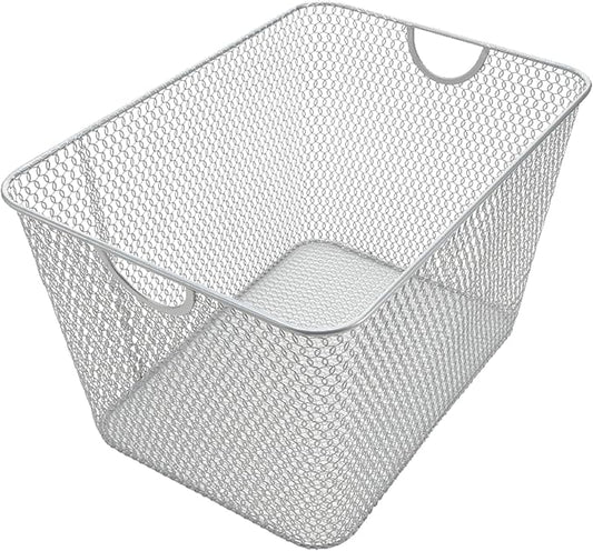 Silver Mesh Open Bin Storage Basket Organizer for Fruits, Vegetables, Pantry Items Toys, Etc.