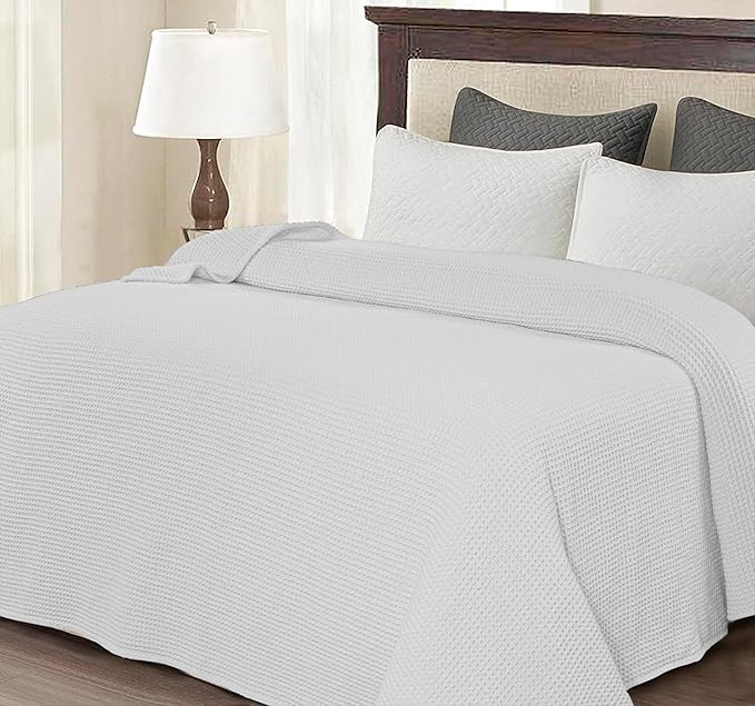 Bed & Bath Home Premium 100% Cotton Waffle Weave Blanket King Size – Soft Breathable Lightweight Comfort, Natural All-Season Bed Blanket, Easy-Care Bedspread for Bed & Couch (White)