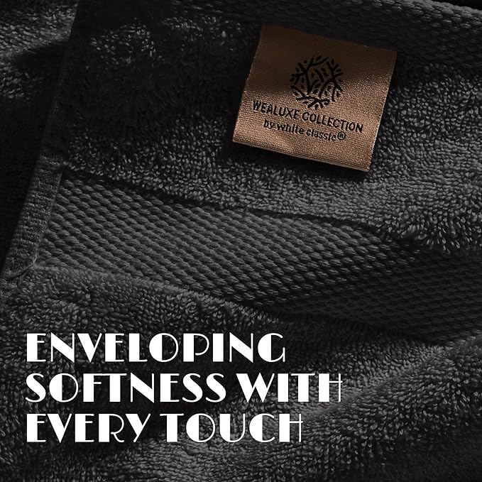 White Classic Wealuxe Black Bath Towels 24x50 Inch, Cotton Towel Set for Bathroom, Hotel, Gym, Spa, Soft Extra Absorbent Quick Dry 6 Pack
