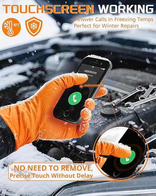 10mil Nitrile-Gloves Disposable-Orange Chemical-Resistant Rubber - Mechanic Gloves Heavy Duty, Latex Free, Diamond Grip (100, X-Large)