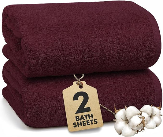 Bath Sheets – Extra Large Bathroom Sheet Set – Pack of 2 Jumbo Towels Burgundy (71x35in) – 100% Cotton Soft Quick Dry Large Bath Towels for Adults Hotel Spa Bathroom Use