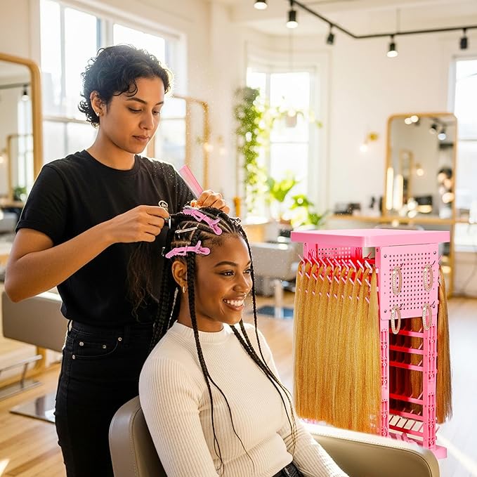 Braiding Rack with Tools, 2-Sided Hair Rack Braid Stand with Wheels, 220 Pegs Standing Hair Separator Divider Extension Holder Hanger Perm Accessories for Salon Home
