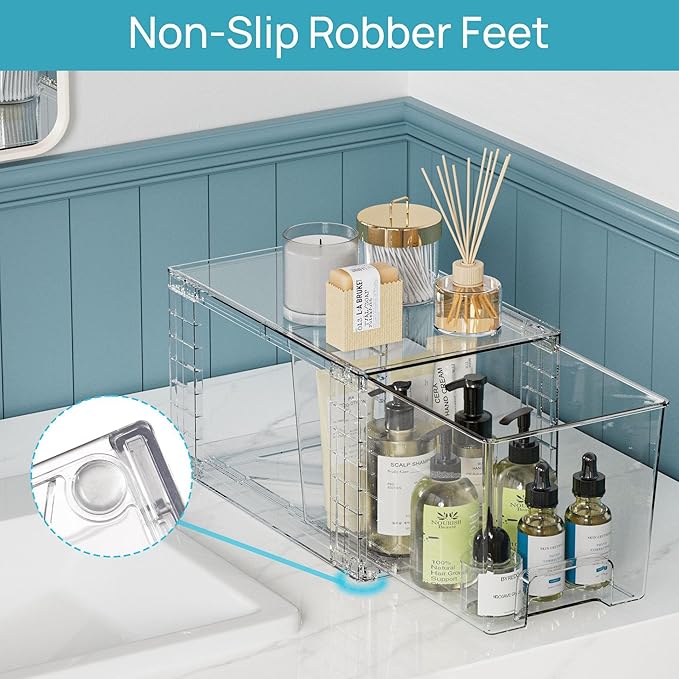 Clear Acrylic Storage Organizer Set, Multi-Purpose Cabinet Bins for Office, Kitchen, Bathroom, Stackable (3)