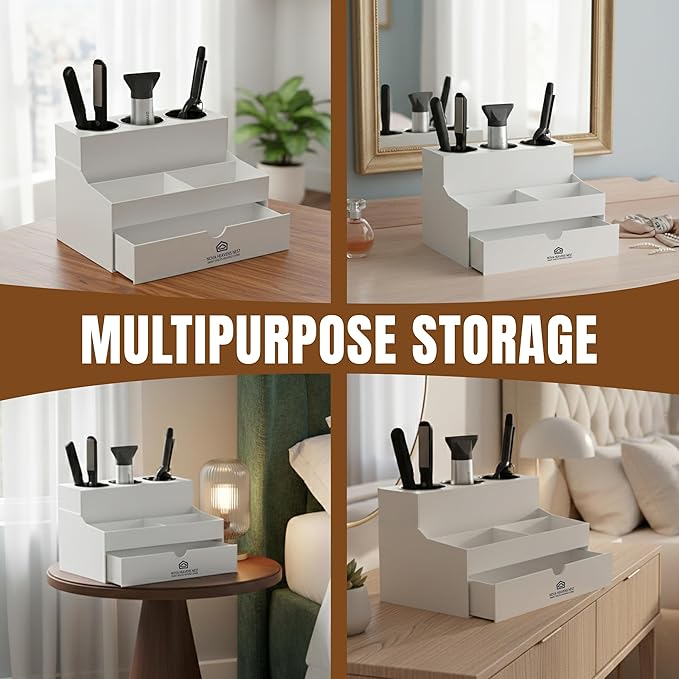 NovaHeavensNest Premium Vanity Hair Tool Organizer with Acrylic Material | Large Bathroom Organizer Countertop & Drawer Storage for Hair Tools | Slip-Resistant Hairdryer & Curling Iron Holder