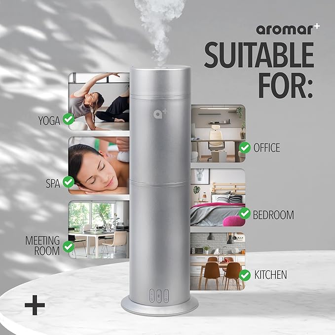 AROMAR Smart Waterless Oil Diffuser - Cold-Air Essential Scent Machine, App-Controlled, Covers 1000 Sq.Ft - Includes 'New York' Scent - Perfect for Home, Office, & Business use - Silver