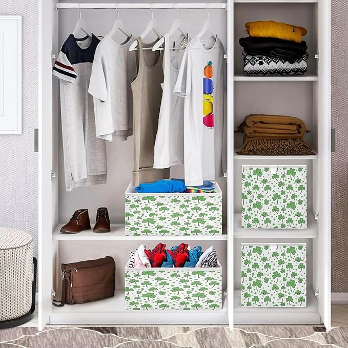 Bolaz St Patricks Day Clover Closet Organizers Storage Cubes Storage Bins Shelf Baskets Containers for Home Room Office,Rectangle