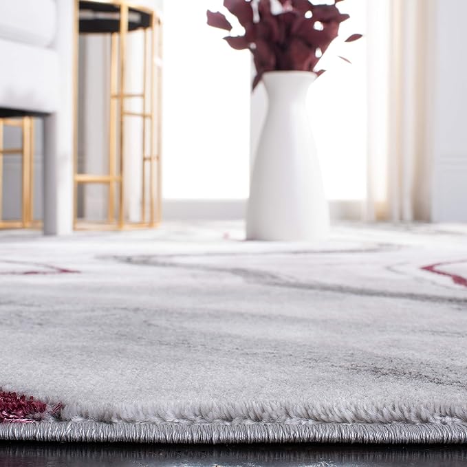 SAFAVIEH Craft Collection Area Rug - 6'7" x 9', Grey & Wine, Modern Abstract Marble Pattern Design, Non-Shedding & Easy Care, Ideal for High Traffic Areas in Living Room, Bedroom (CFT819S)
