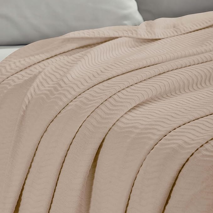 Superior JENA Cotton Blanket, for Picnic, Beach, Traveling or Camping, Bedroom Decor, Essentials, Cover for Bed, Couch, Lounging, Textured Jacquard, Modern Chevron Woven Blanket, Throw, Khaki