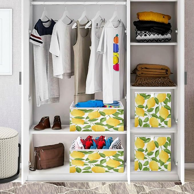 Bolaz Yellow Lemon Closet Organizers Storage Cubes Storage Bins Shelf Baskets Containers for Home Kids Room Toys Office,Rectangle