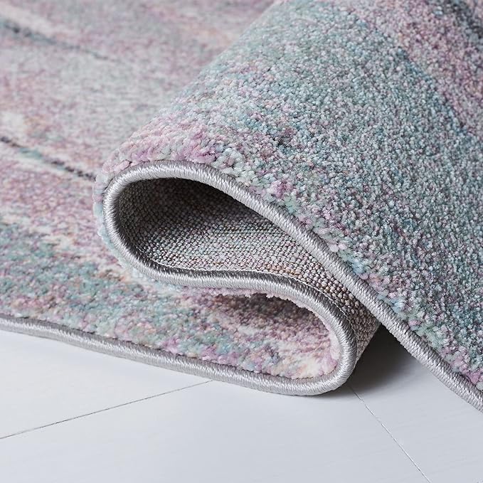 SAFAVIEH Glacier Collection Area Rug - 3' Round, Pink & Blue, Modern Abstract Design, Non-Shedding & Easy Care, Ideal for High Traffic Areas in Living Room, Bedroom (GLA126U)