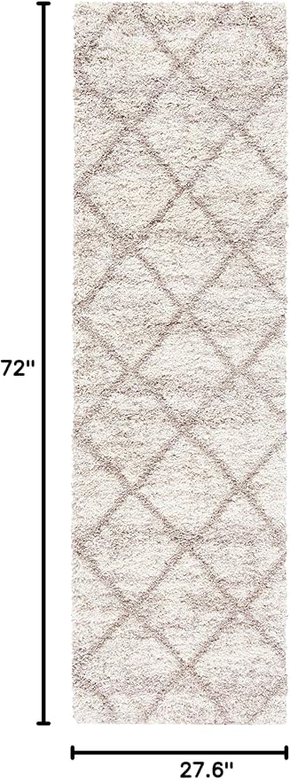 SAFAVIEH Hudson Shag Collection Runner Rug - 2'3" x 6', Multi Ivory & Beige, Trellis Design, Non-Shedding & Easy Care, 2-inch Thick Ideal for High Traffic Areas in Living Room, Bedroom (SGH281H)