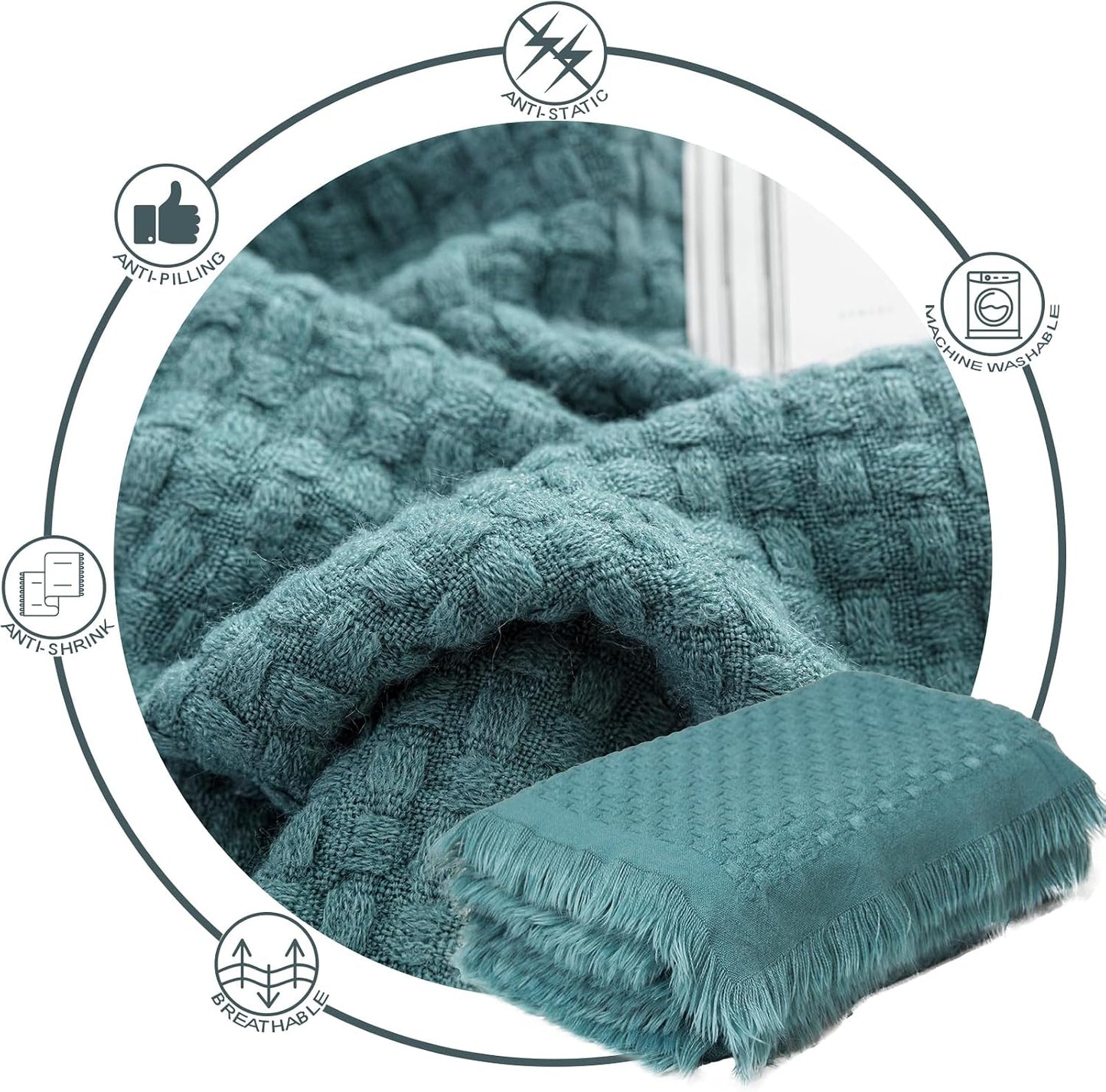 Waffle Knit Throw Blanket — Teal Blue