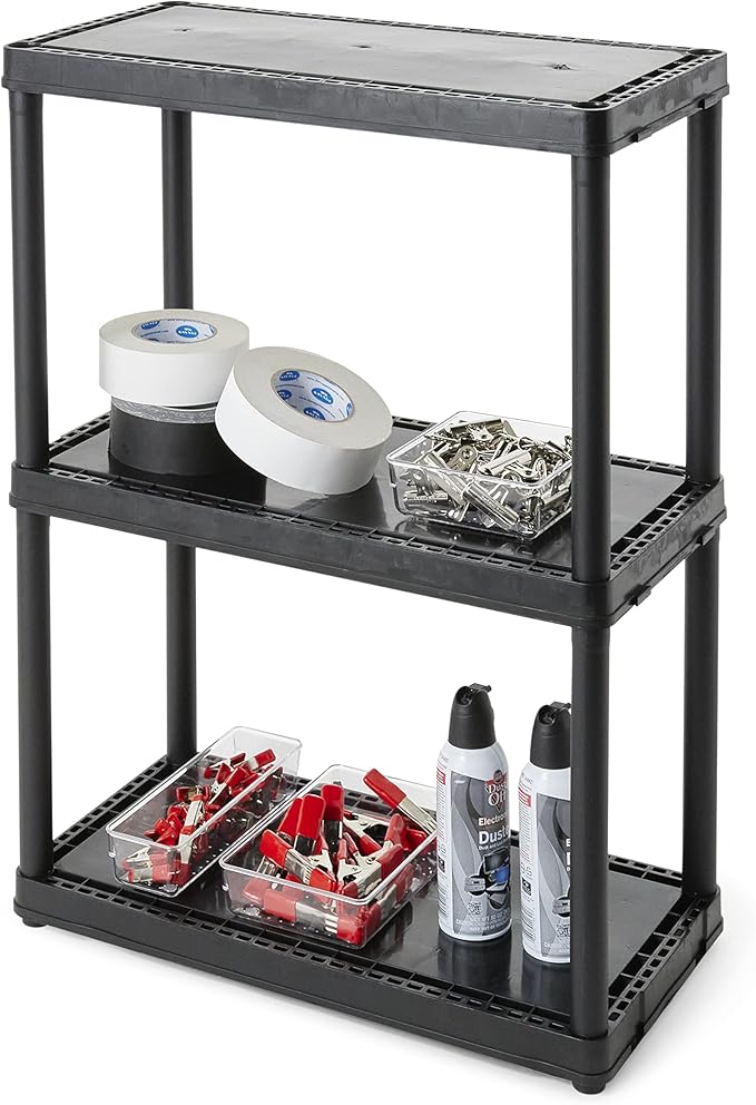 Gracious Living 3 Shelf Fixed Height Light Duty Storage Unit 12 x 24 x 33" Organizer System for Home, Garage, Basement, & Laundry, Black (2 Pack)