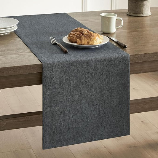 ZeeMart Basic Linen Style Table Runner, 14 x 36 Inch Charcoal, Rustic Farmhouse Grey Table Runners 36 Inches Long, Everyday Polyester Table Runner - Machine Washable & Easy Care
