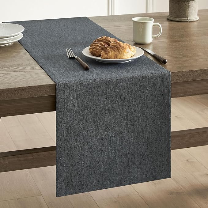 ZeeMart Basic Linen Style Table Runner, 14 x 90 Inch Charcoal, Rustic Farmhouse Grey Table Runners 90 Inches Long, Everyday Polyester Table Runner - Machine Washable & Easy Care