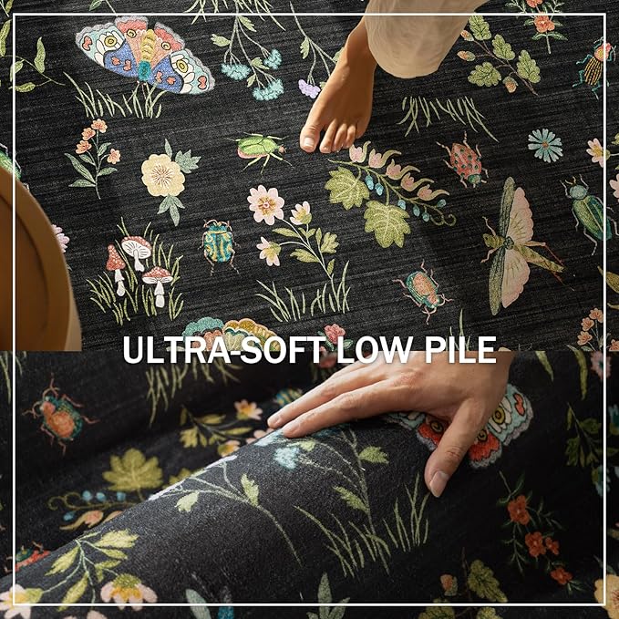 Machine Washable Rugs for Living Room: 6x9 Area Rugs Stain Resistant Non Slip Low Pile Lightweight Soft Carpets Rug for Bedroom Kitchen Dining Room Nursery Kids Room Farmhouse Home Office Indoor