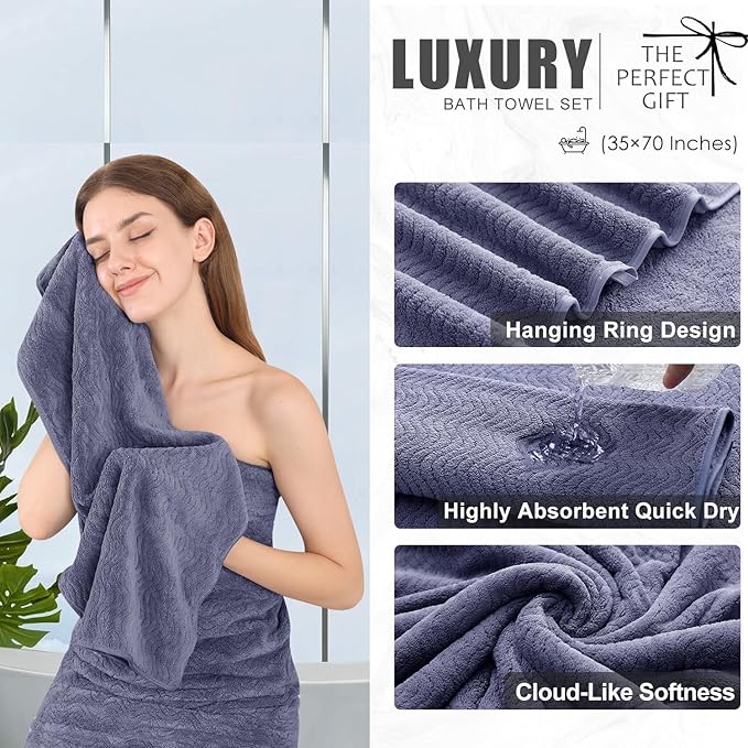 8 Piece Bath Towel Set — 2 Oversized Large Bath Sheet,2 Hand Towels,4 Washcloths — Ultra Soft Bath Towel Set for Bathroom Hotel Gym Spa,Highly Absorbent Quick Dry Bathroom Towel Collections,Wedgewood