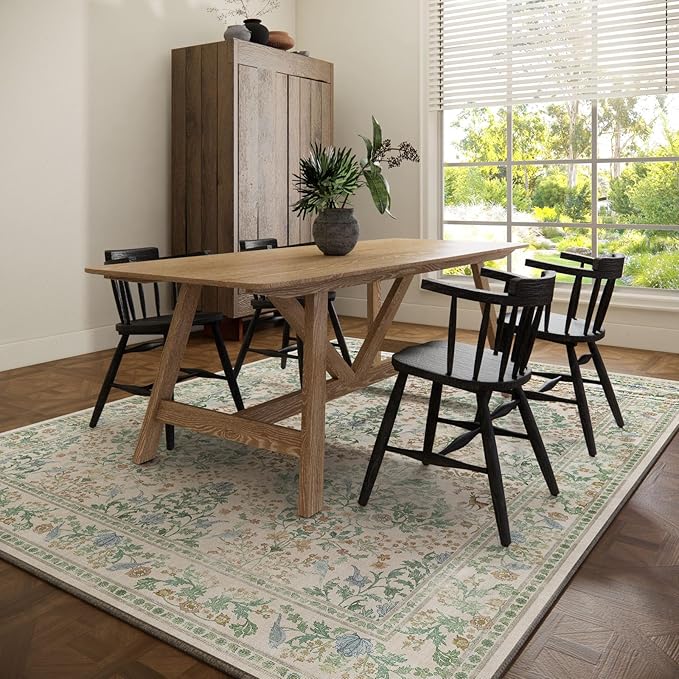 8x10 Washable Rugs for Living Room: Bedroom Area Rug Stain Resistant Non Slip Low Pile Lightweight Soft Carpets for Dining Room Kitchen Nursery Kids Room Playroom Home Office Indoor