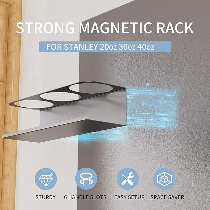 Magnetic Cup Holder for Stanley 40 & 30 oz Tumblers – Cup Holder & Organizer with 6 Slots Magnetic Fridge Lid Rack Water Bottle Organizer for Tumblers Cups and Bottles – 3-Pack Black