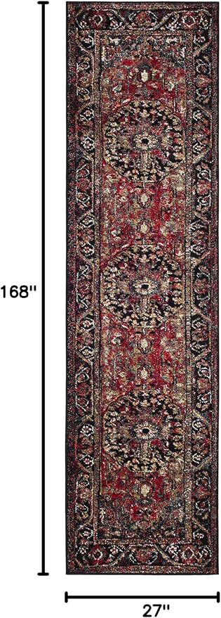 SAFAVIEH Vintage Hamadan Collection Runner Rug - 2'3" x 14', Red & Multi, Oriental Traditional Persian Design, Non-Shedding & Easy Care, Ideal for High Traffic Areas in Living Room, Bedroom (VTH215A)