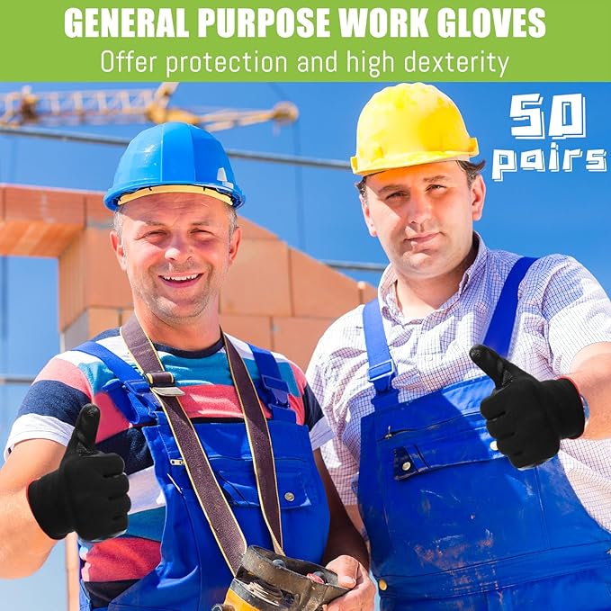 50 Pair Nitrile Coated Work Gloves for Men Bulk Red Safety Work Gloves for Women Garden Grip Touch Screen Warehouse Construction Utility Mechanic