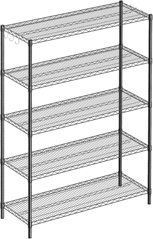 5-Shelf Adjustable Metal Shelf Wire Shelving Unit Heavy Duty Storage Rack Display Shelf for Office,Kitchen,Bedroom,Bathroom,Laundry,Pantry Basement,Garage(Black,48" L x 18" W x 72" H)