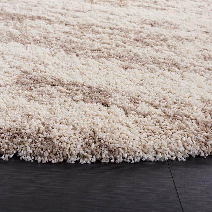SAFAVIEH Hudson Shag Collection Area Rug - 10' Round, Ivory & Beige, Modern Abstract Design, Plush 2-inch Thick, Ideal for High Traffic Areas in Living Room, Bedroom, Dining (SGH206B-10R)