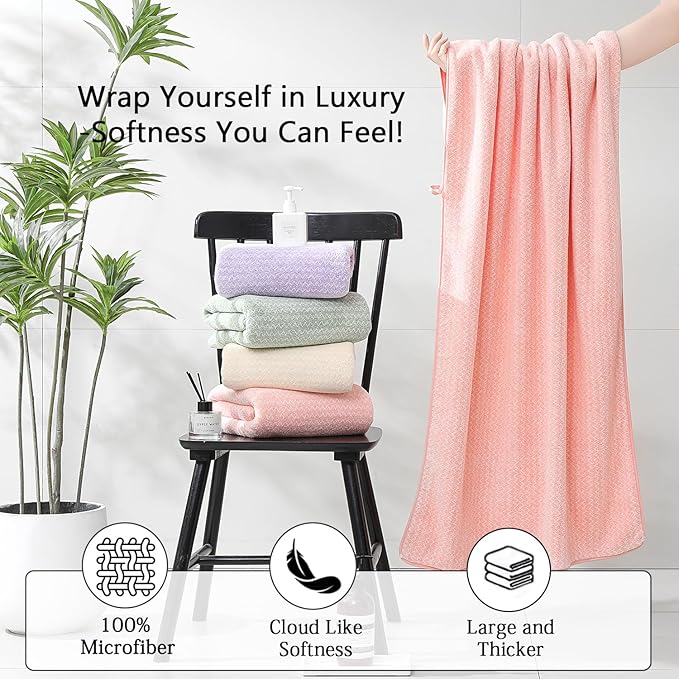 18 Piece Bath Towels Set,100% Microfiber Family Bathroom Towel with Hanging Loops-6 Bath Towels,6 Hand Towels,6 Washcloths,Quick Dry Highly Absorbent Shower Towel for Bathroom,Hotel,Spa-Pink