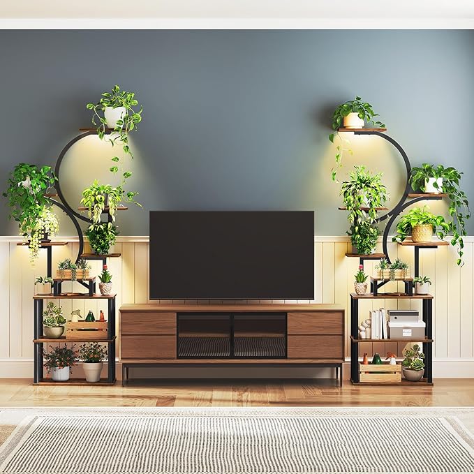 Plant Stand Indoor with Grow Lights, 9-Tier Metal Plant Stand, 69'' Tall Corner Display Shelf for Indoor Plants, for Living Room, Patio, Bedroom, Rustic Brown PT01BR