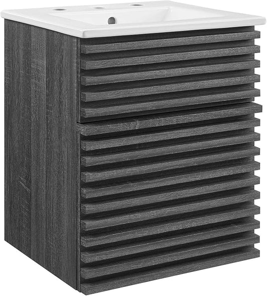 Modway Render 18" Wall-Mount Bathroom Vanity in Charcoal White
