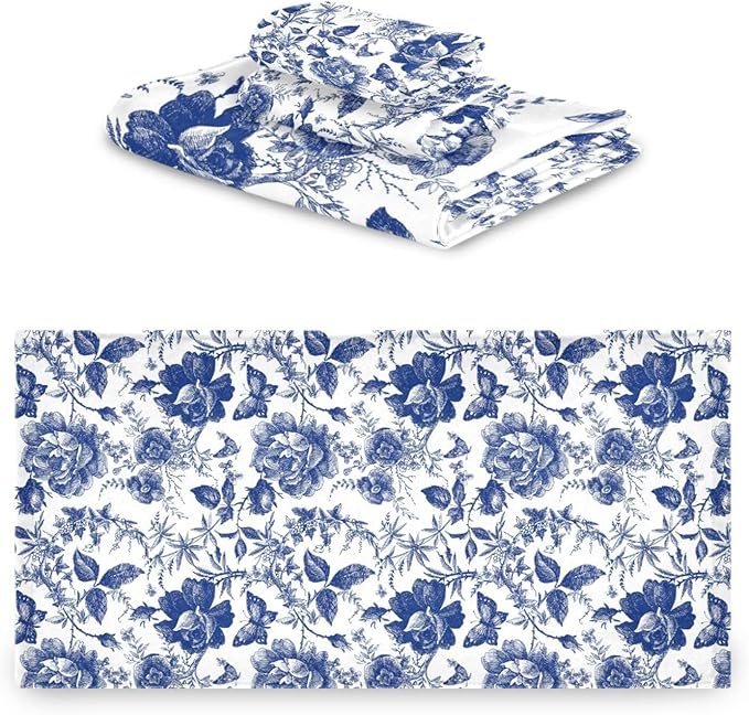 3 Piece Navy Blue Floral Leaves Bath Towel Set,Microfiber Decorative Vintage Chinoiserie Rose Flowers Leaf Bathroom Towels,1 Bath Towel 1 Hand Towel for Bathroom Kitchen,1 Washcloth for Face