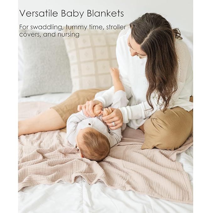 Muslin Baby Blanket for Boys and Girls, Cotton Receiving Swaddle Crib Blanket for Neutral Newborn - Soft & Breathable Baby Quilt (Fog)