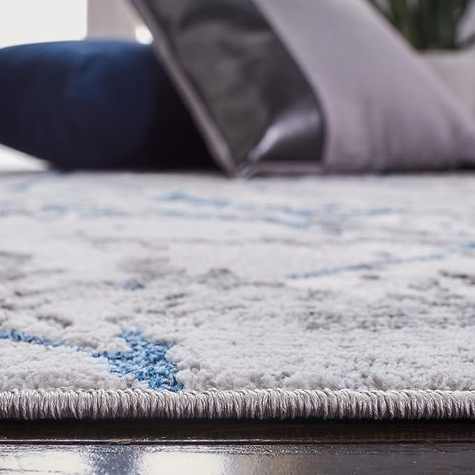SAFAVIEH Amelia Collection Runner Rug - 2' x 10', Grey & Blue, Modern Abstract Design, Non-Shedding & Easy Care, Ideal for High Traffic Areas in Living Room, Bedroom (ALA293F)