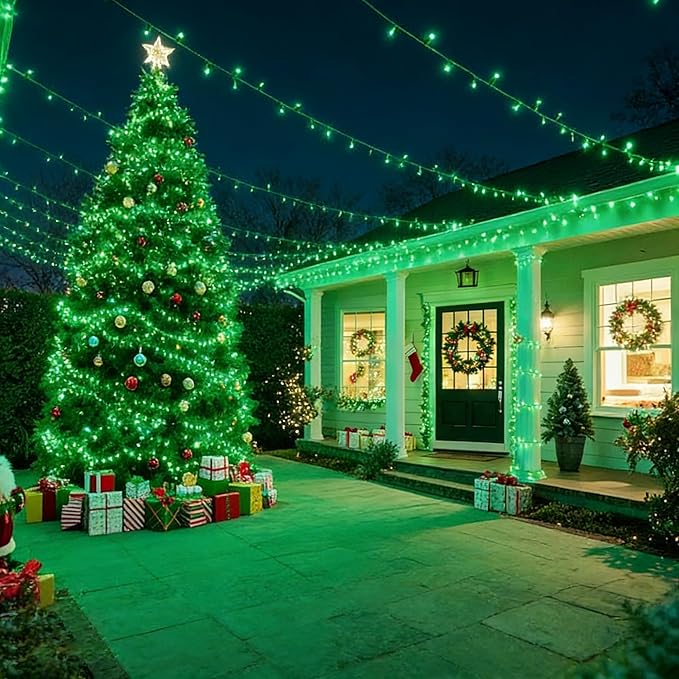LAMPHOME St. Patrick's Day String Lights, 64.8FT 300LED Green Christmas Lights, Waterproof Halloween Connectable Christmas Tree Light for Outdoor Indoor Patio Home Party Garden Yard Decor