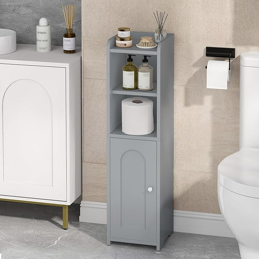 Bathroom Storage Cabinet, Corner Floor Cabinet with Doors and Adjustable Shelf, Narrow Toilet Paper Cabinets, Bathroom Organizer for Small Spaces, Gray BC19721X