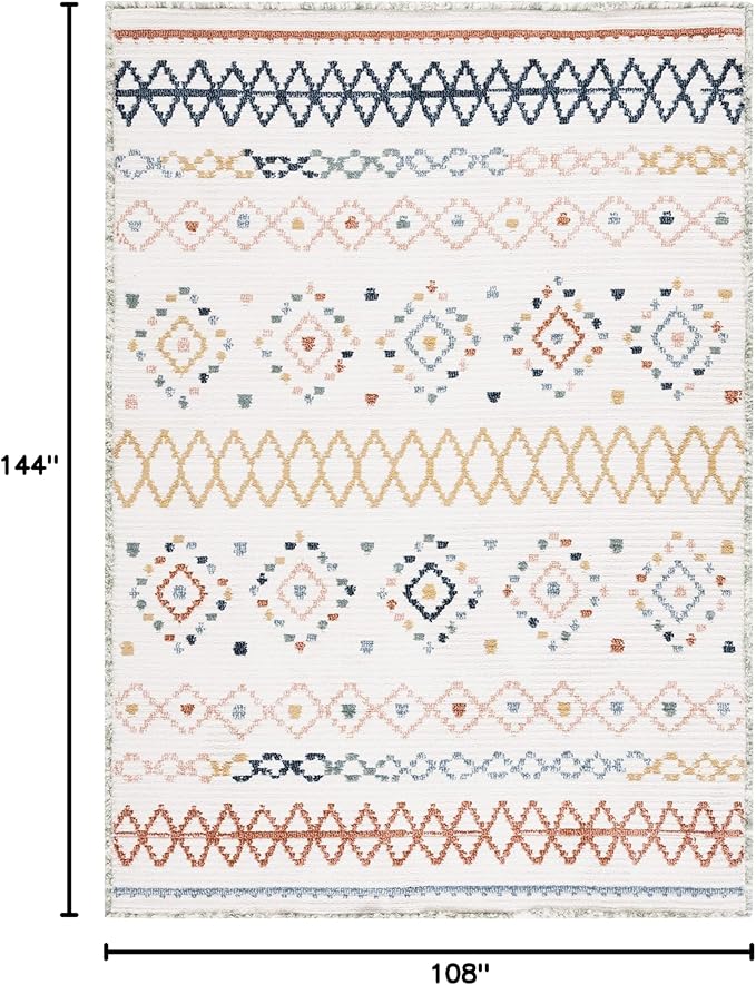SAFAVIEH Marrakech Collection Area Rug - 9' x 12', Ivory & Multi, Moroccan Boho Tribal Rustic Design, Non-Shedding & Easy Care, Ideal for High Traffic Areas in Living Room, Bedroom (MRK612A)