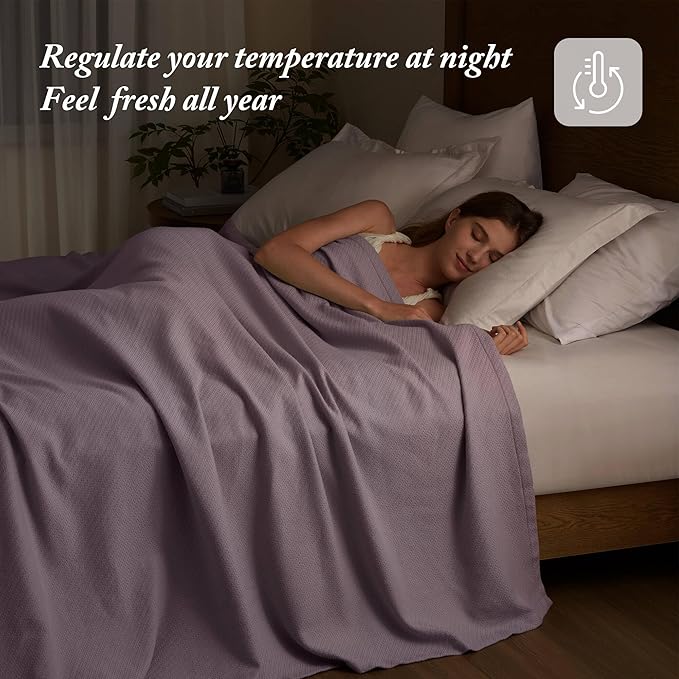 Madison Park Liquid Cotton Blanket Breathable, Softer Ring Spun Weave, Diamond Motif, Luxurious 100% Cotton All Seasons Lightweight Summer Blanket for Bed, Couch, Office, Lilac, Full/Queen